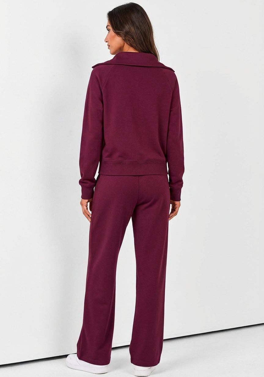 Solora Relaxed Two-Piece Set — Deep Cranberry (back view)