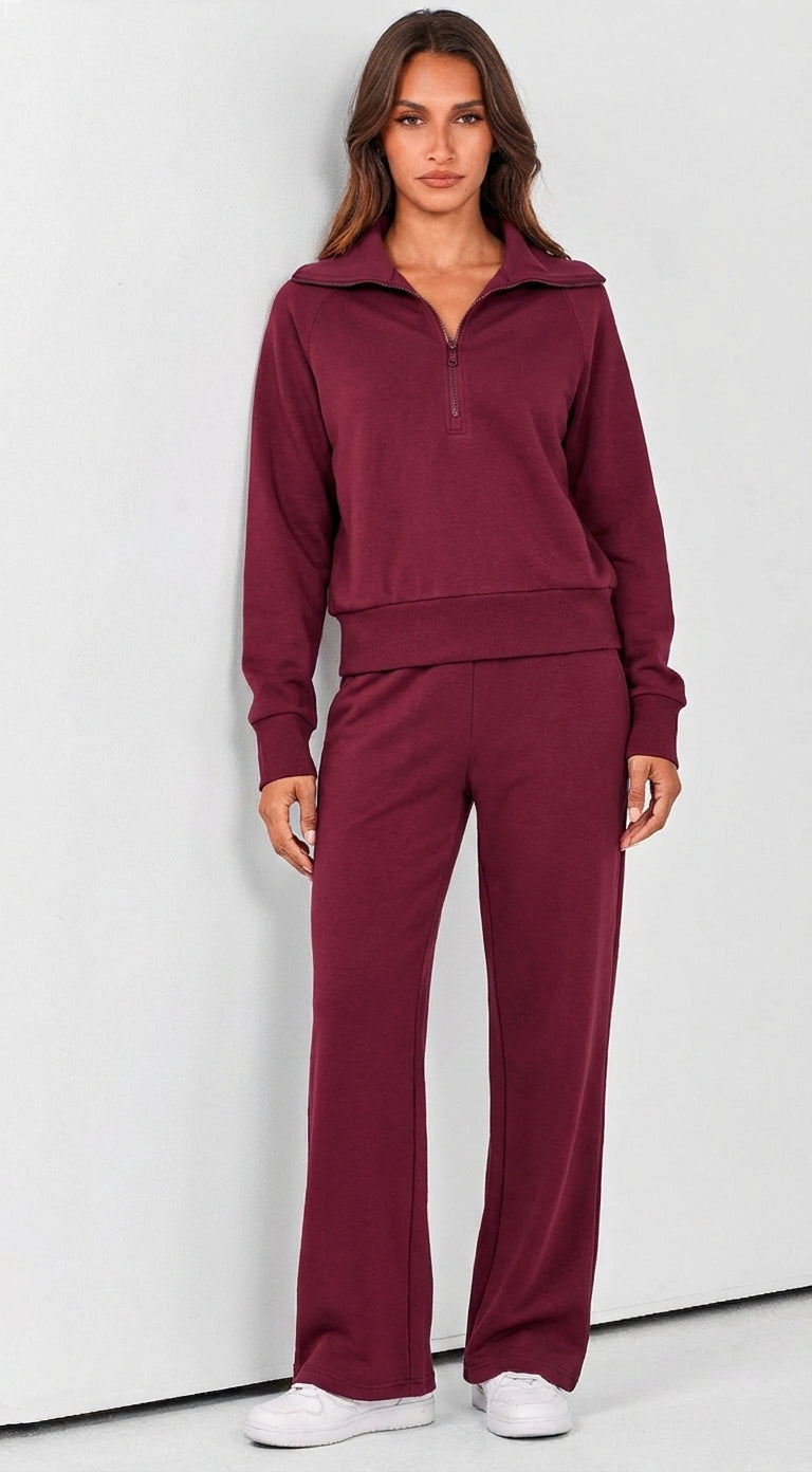 Solora Relaxed Two-Piece Set — Deep Cranberry
