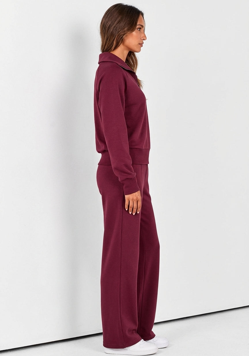 Solora Relaxed Two-Piece Set — Deep Cranberry (side view)