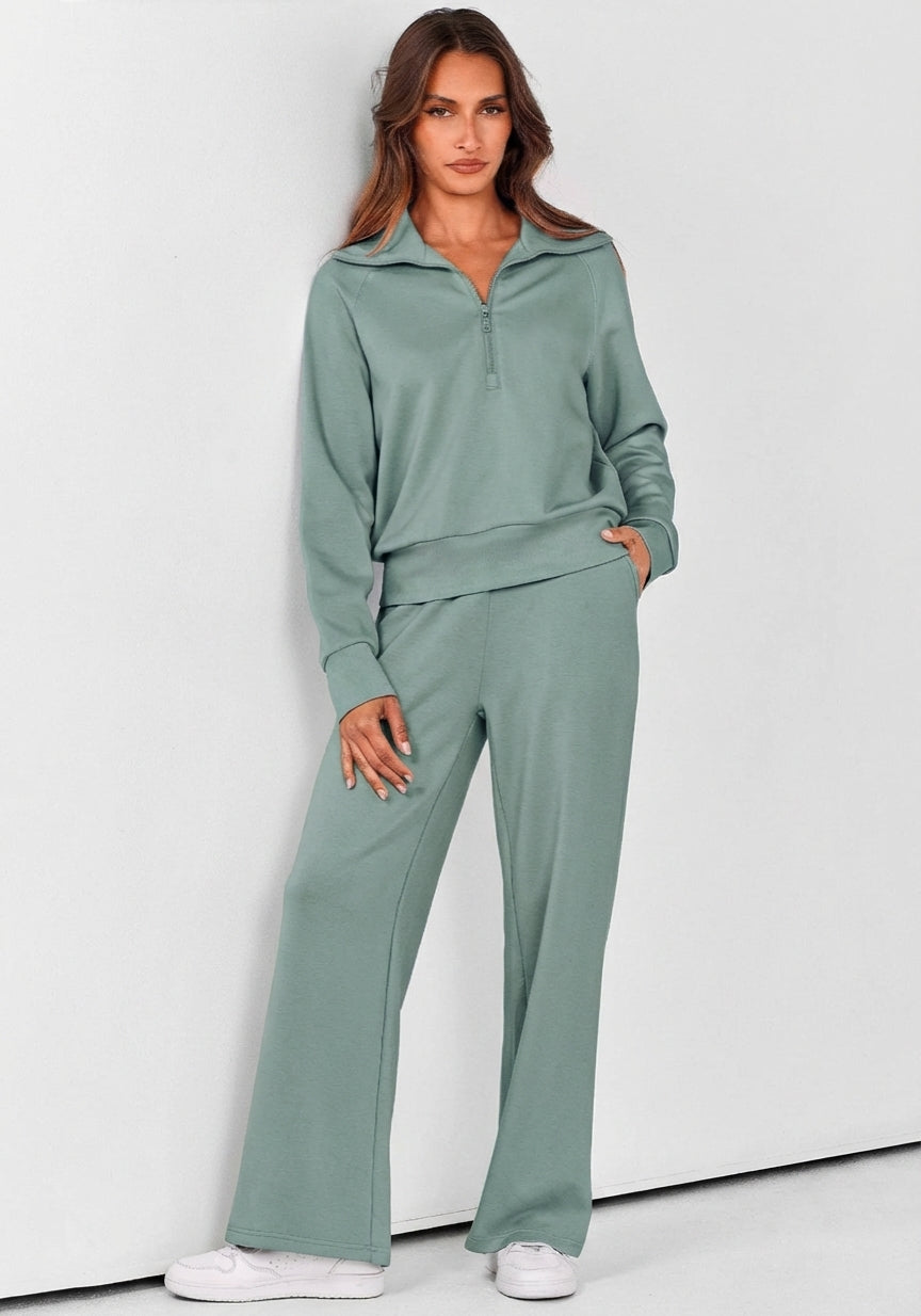 Solora Relaxed Two-Piece Set — Sage Green (side view)